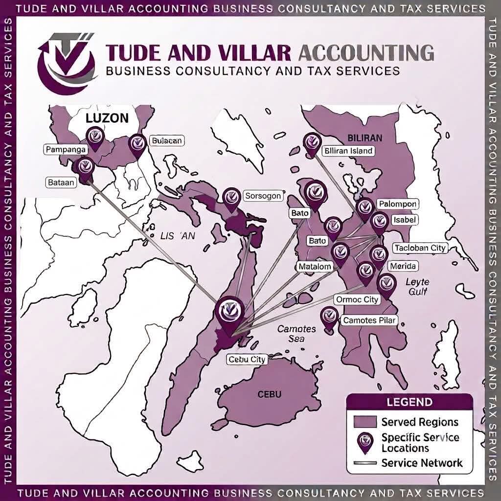 Tude and Villar Accounting Business Consultancy and Tax Services — Service Coverage Map across the Philippines